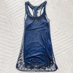American Eagle Navy Blue Beaded Tank Dress - Size SM